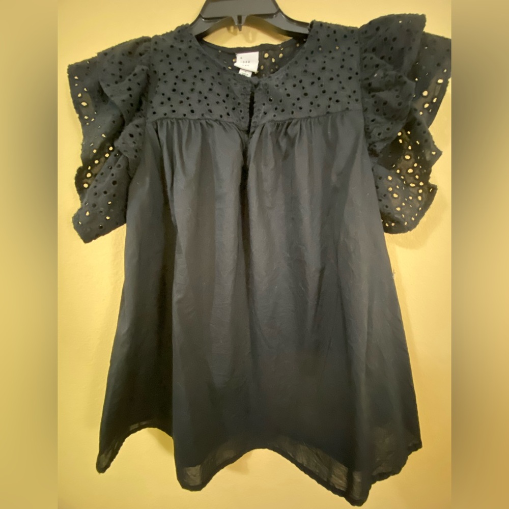 Pretty black blouse with nice details on sleeves,Size S, 100% Cotton,pre-owned